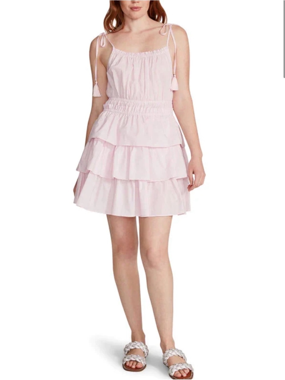 Steve Madden Tie-Shoulder Ruffle Tiered Dress - Pink